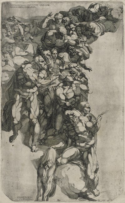 Gruppe aus Michelangelos Jüngstem Gericht, graviert von Domenico del Barbiere, 1540-50 von Michelangelo after Buonarroti